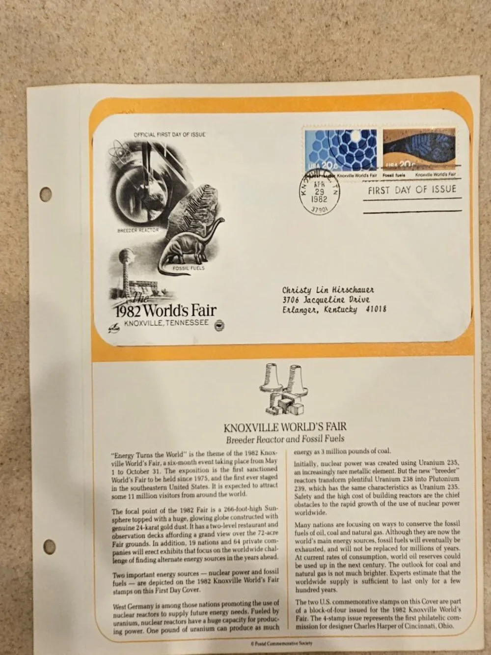 RARE COLLECTIBLE USPS 1ST DAY ISSUE COVER 1982 WORLDS FAIR KNOXVILLE STAMP FDC